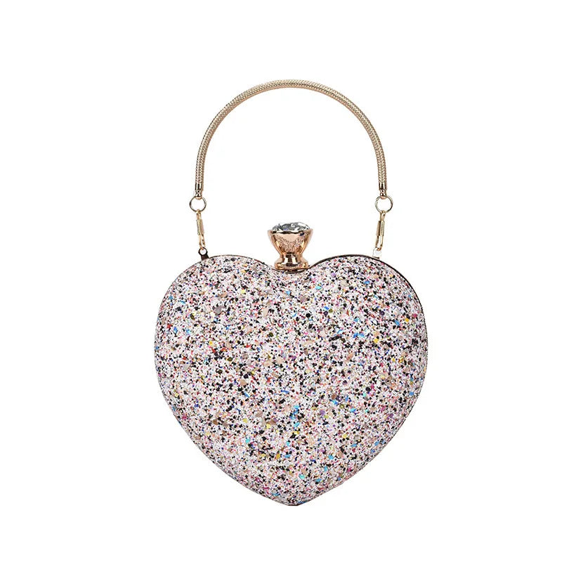 Pochette de soirée brillante en forme de cœur pour femme, sac à main de luxe à paillettes, mini sac à main de fête de mariage, sac à chaîne