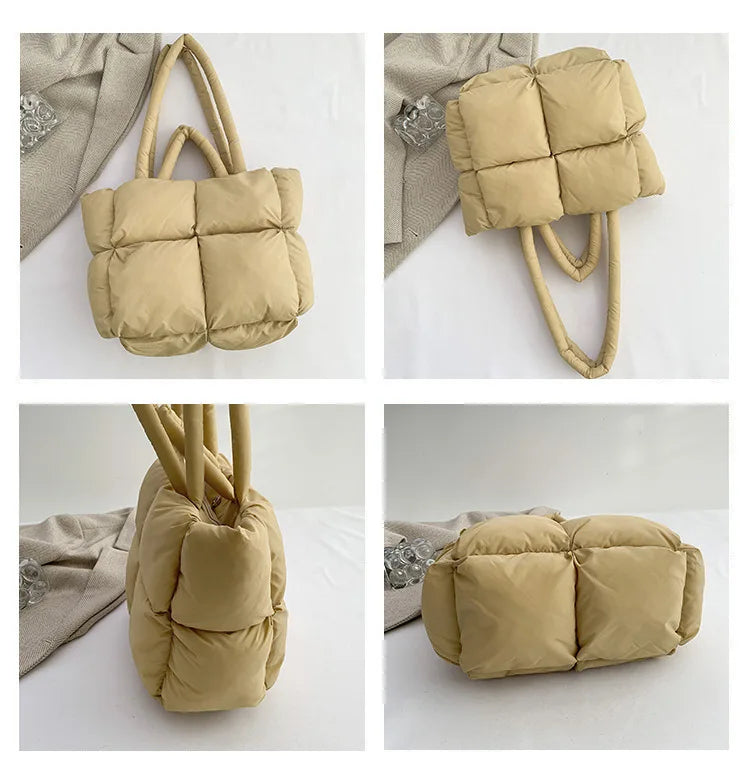 Bolso de mano acolchado suave y moderno para mujer, bandolera de nailon acolchada, bolso de mano de algodón cálido para invierno