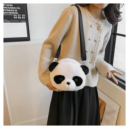 Cute Cartoon Panda Plush Shoulder Bag Kids Crossbody Bag Student Wallet Coin Purse Kids Phone Bag Best Birthday Gift