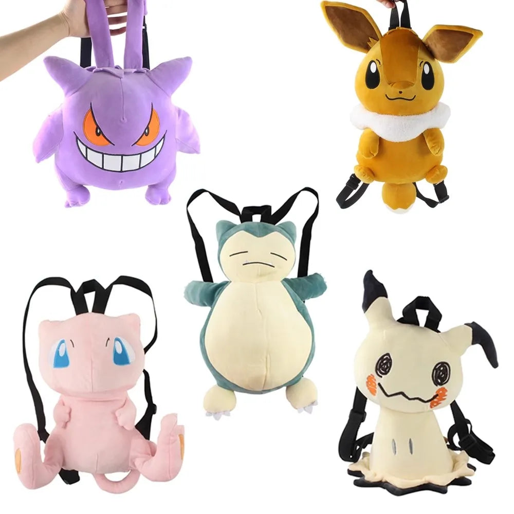 Sac à dos Pokémon en peluche Snorlax Eevee Mimikyu Mewtwo Gengar Kawaii Sac souple Cartable Cadeau fête des enfants