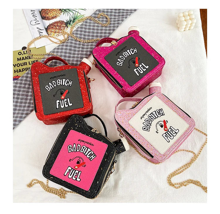 Fashion Personality Laser Sequin Embroidery Letter Oil Pot Bag Creativity Funny Chain Shoulder Bag Women Cute Messenger Bag