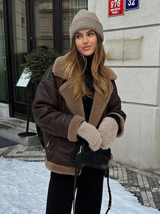 Veste d'hiver chaude en cuir PU pour femme, manteau à manches longues et fermeture éclair, style vintage, à la mode, 2023