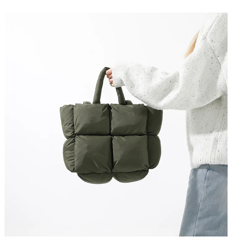 Bolso de mano acolchado suave y moderno para mujer, bandolera de nailon acolchada, bolso de mano de algodón cálido para invierno