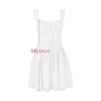 Suninheart Summer Dresses for Women 2023 Red Spaghetti Strap A Line Dress Lovely Elegant Lace Up Party Dress Mini Vacation Dress