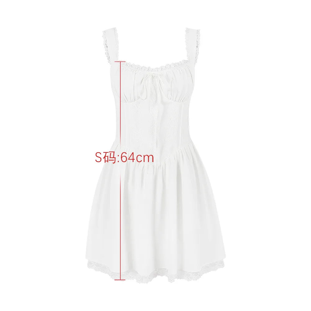 Suninheart Summer Spaghetti Strap Dresses For Women 2023 Sexy  A Line White Dress Mini Lace up Holiday Party Dress High Quality