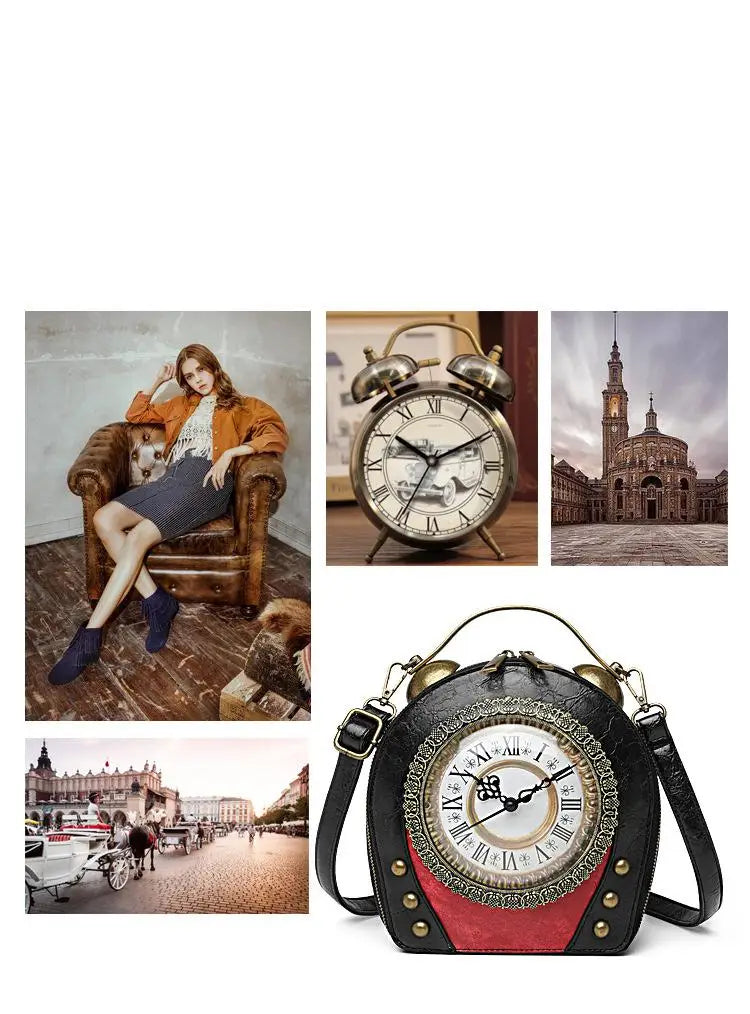 Style Bag female retro portable handbag No. 5 battery walkable clock female bag can be shoulder messenger PU bag