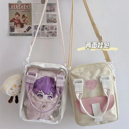 Bolso Ita de estilo japonés Kawaii para mujer, de PVC transparente, de 20 cm, con forma de muñeca, de doble cara, con forma de corazón, tipo bandolera, carteras y bolsos de mano