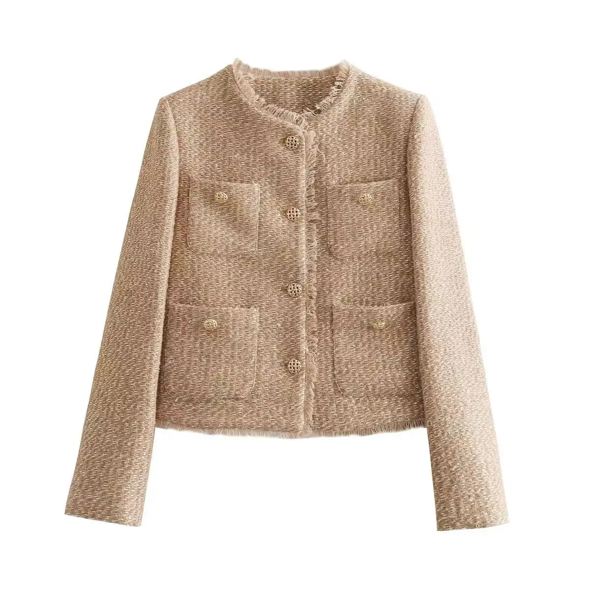 Chaqueta de mujer Suninheart, chaqueta de otoño con cuello redondo, manga larga, bolsillo, abrigo de un solo pecho, abrigos y prendas de abrigo elegantes para mujer