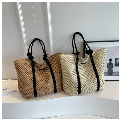 Casual Hollow Out Large Capacity Straw Tote Bag Weave Women Shoulder Bags Handmade Summer Beach Handbags Big Shopper Purses 2024