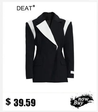 DEAT Fashion Blazer de mujer falso 2 piezas cuello redondo empalme gasa translúcida manga larga chaqueta de traje otoño 2024 nueva marea 17A2746