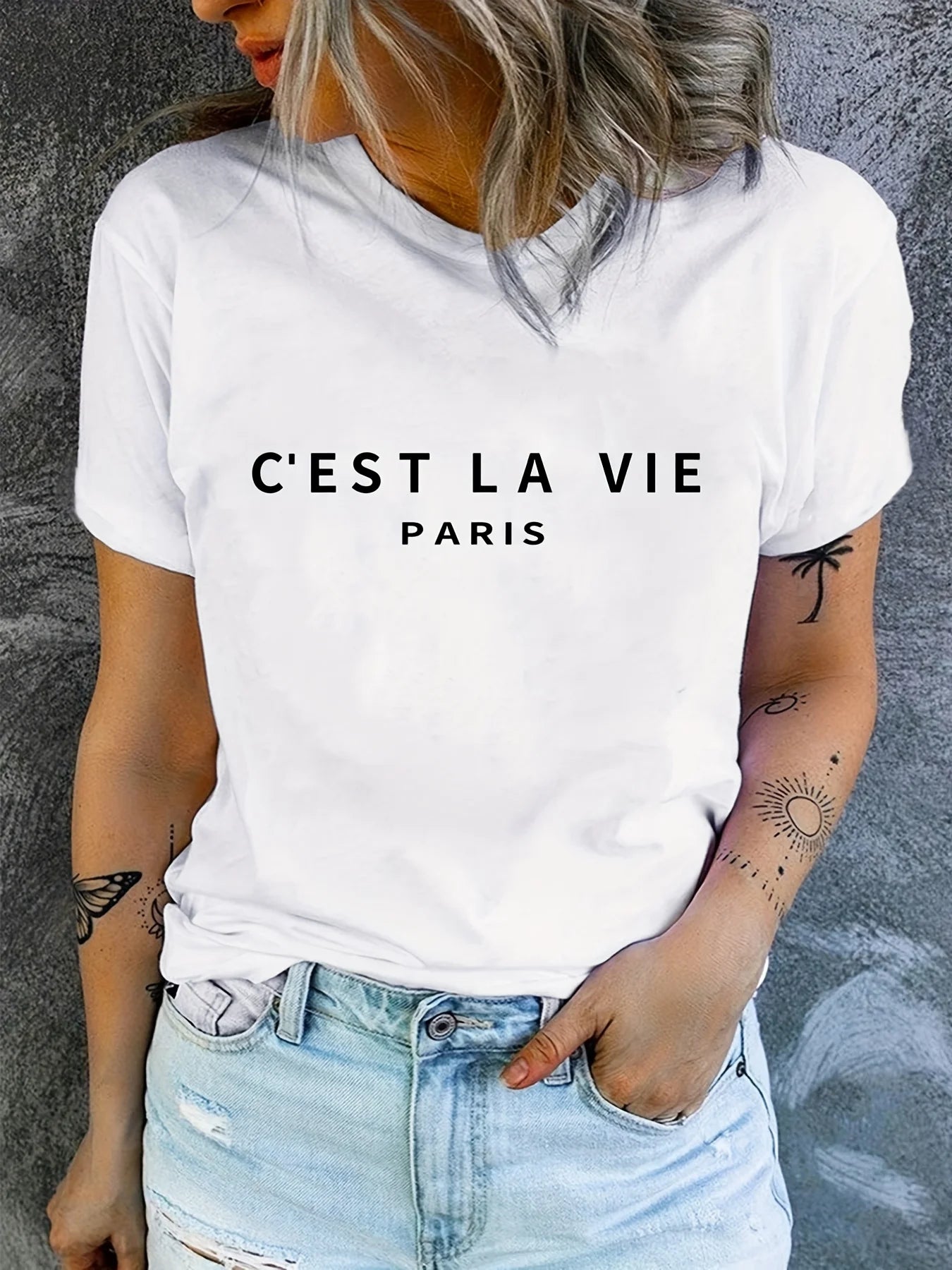 T-shirt ras du cou imprimé Paris pour femme, T-shirt décontracté à manches courtes pour le printemps et l'été, vêtements pour femmes, hauts pour femmes