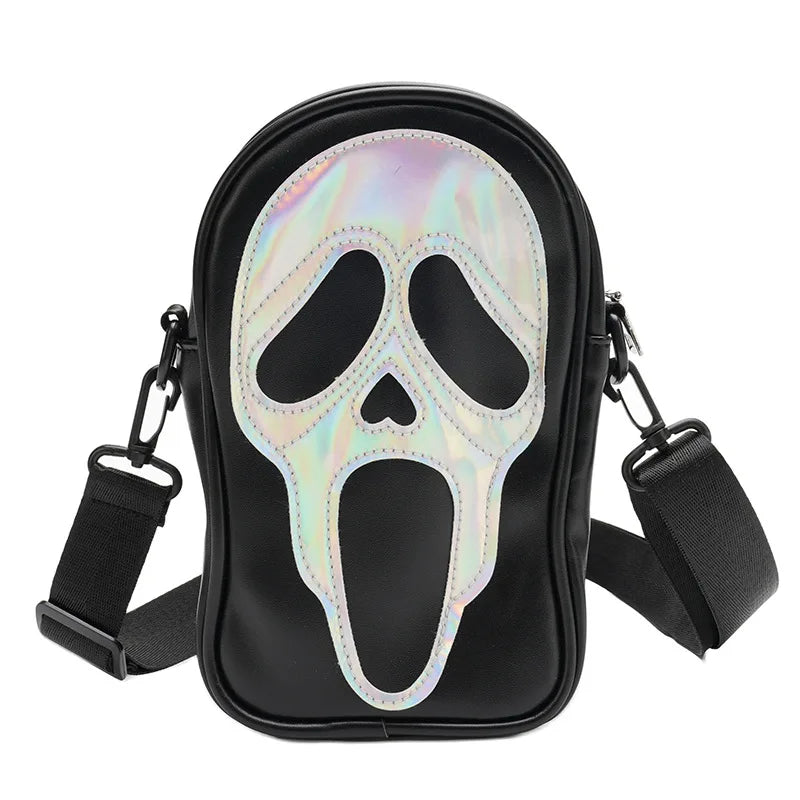 Bolso bandolera para hombre y mujer, estilo coreano, divertido bolso de hombro con calavera fantasma láser, bolso pequeño suave para teléfono móvil