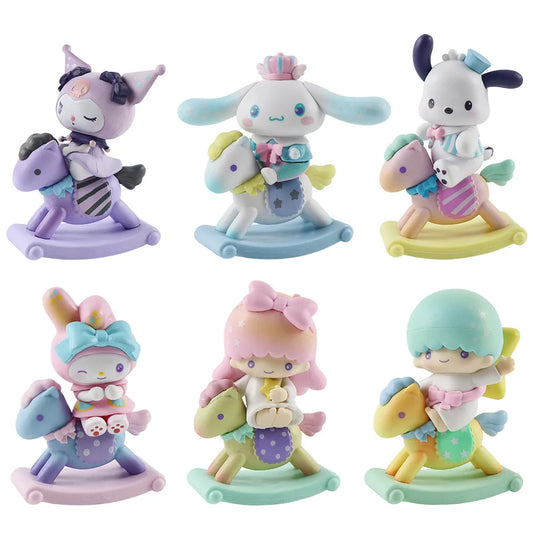 Juego de 6 figuras de anime de la serie Sanrio Trojan Horse, Kuromi, Cinnamoroll, Melody, muñecos de adorno pequeños, accesorios de bricolaje, regalos de Navidad