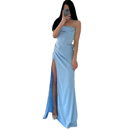 Robe longue d'été en satin moulante pour femme, robe de soirée, nouveauté 2022, dos nu, rouge, sexy, célébrité, rendez-vous, robes de soirée