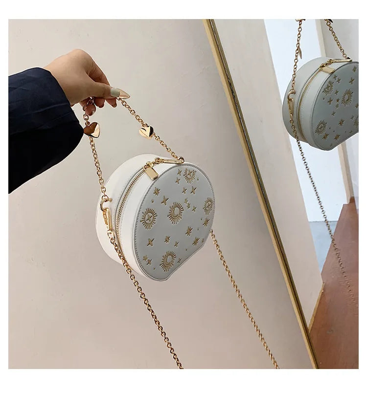 Fashion Starry Sky Round Bags Women Crossbody Bag Luxury Chain Circular Shoulder Bag Lady Small Embroidery Women's Handbag