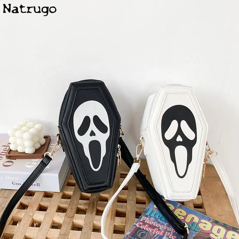 Bolso bandolera con forma de ataúd de fantasma de Halloween, con calavera gótica, divertido bolso de hombro para mujer