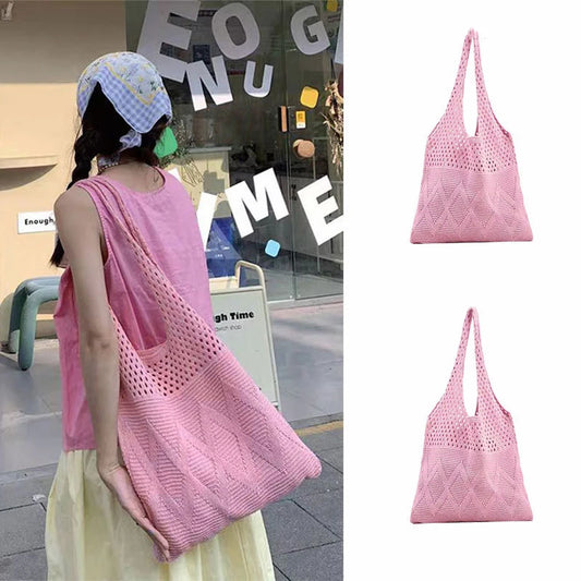 Bolsos de hombro informales de punto calado para mujer, bolso de mano de gran capacidad con tejido de lana, bolso de playa de verano, bolsos grandes para compras 2024