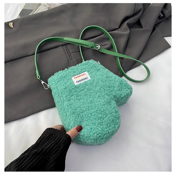 Bolso de hombro pequeño con forma de guante de moda, bolso de mano de felpa para mujer, bolso de diseñador de marca, lindo bolso cruzado para mujer, monedero, novedad de 2024