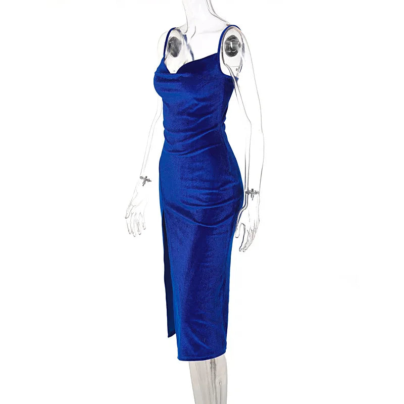 Vestido midi ajustado de terciopelo elegante para mujer, otoño e invierno 2024, para fiesta, club, noche, ropa de calle, artículos al por mayor para negocios