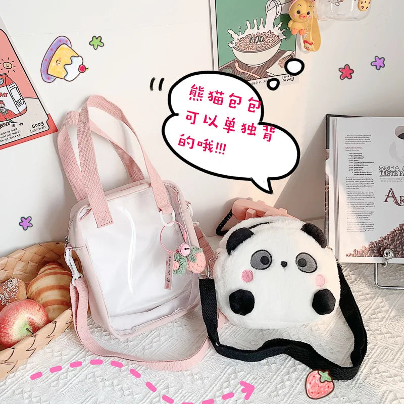 Itabag Girls Transparent Bag Small Tote Handbags and Purses Plaid Cartoon Crossbody Bags Women JK ita bag Japanese Kawaii Bag