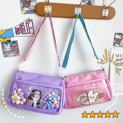 New Japanese Style Crossbody Bags For Women Transparent Pocket Itabag Girl Kawaii Shoulder Bag School JK Messenger Bag ita bag