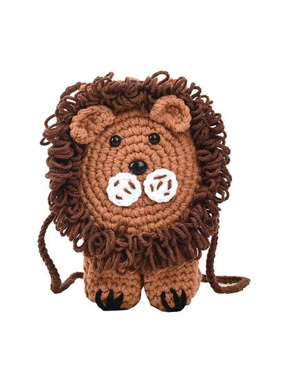 Cute Little Lion Bag For Girls Women's Funny Mobile Phone Coin Purse Winter Knitting Shoulder Crossbody Bag