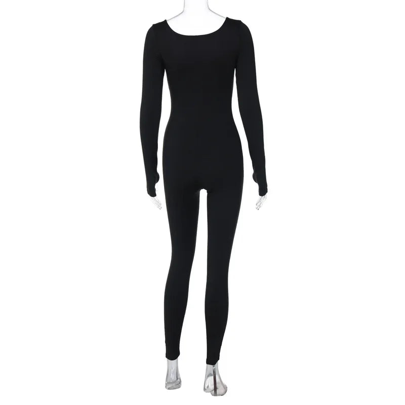 Dulzura Mono de manga larga con guantes y cremallera para mujer, traje ajustado sexy, mono negro, ropa de calle, primavera y verano 2024