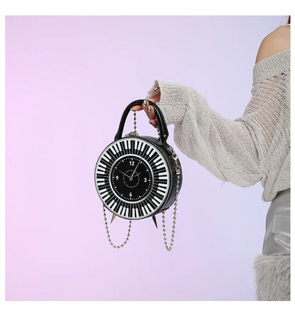 Bolso de hombro para mujer, bolso redondo creativo 2024, lindo bolso cruzado con forma de reloj, bolso pequeño con cadena para mujer