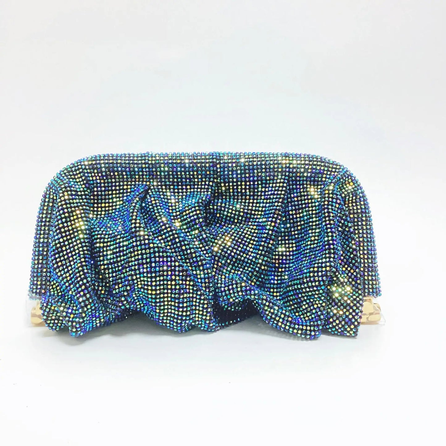 Bolso de mano de lujo con diamantes de imitación fruncidos y degradados para mujer, bolso cruzado con cadena de diamantes brillantes, bolso de fiesta de noche con purpurina