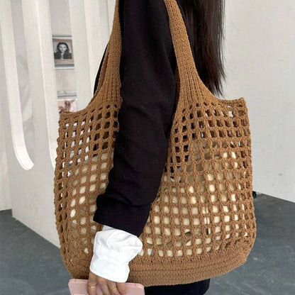 Bolso de mano informal de gran capacidad con agujeros, bolso de hombro tejido para mujer, bolso de mano para mujer, bolso de playa de verano, bolso de compras grande estilo Bali