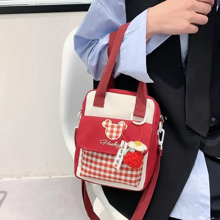 Sac Kawaii Style Japonais Dessin Animé Broderie Plaid Transparent Itabag Femmes Petits Sacs À Bandoulière Fille Itabag Pour Poupée 20cm JK