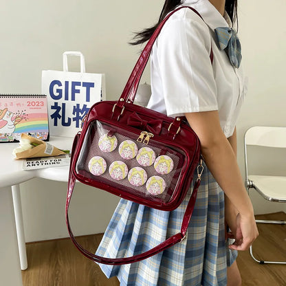 Bolso de mano con lazo Kawaii para mujer, novedad de verano de 2023, transparente, de charol, tipo bandolera, para niñas