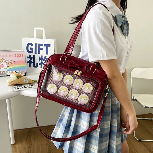 Bolso de mano con lazo Kawaii para mujer, novedad de verano de 2023, transparente, de charol, tipo bandolera, para niñas