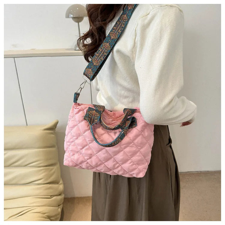 Bolso de mano acolchado informal para mujer, bandolera con correa ancha, bolso de mano tipo shopper Bylon pequeño, cálido para invierno 2024