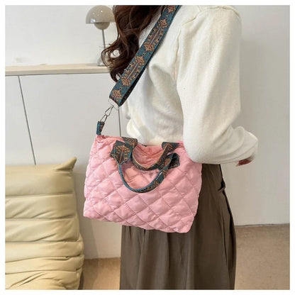 Bolso de mano acolchado informal para mujer, bandolera con correa ancha, bolso de mano tipo shopper Bylon pequeño, cálido para invierno 2024