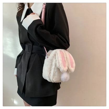 Plush Rabbit Single Shoulder Bag Doll Crossbody Bag For Girls 2024 New Cute Small Coin Wallet Phone Bag Toys For Children