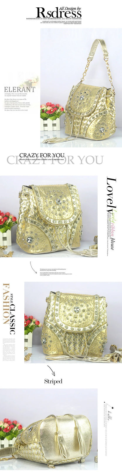 Bolso de hombro elegante de marca con diamantes de imitación para mujer, bolso de tela vaquera informal para mujer, bolsos de mano para mujer, mochila