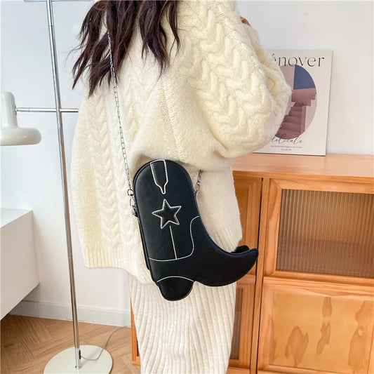 Fashion Funny Long Boots Shaped Handbag Women's Creative Leather Single Shoulder Bag Gothic Personalized Party Mujer Femme Bag