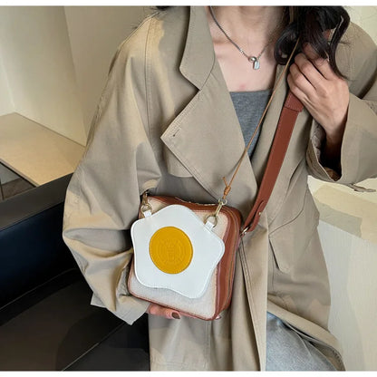 Conjunto creativo de 2 piezas para mujer, bolso bandolera con forma de pan tostado y huevos fritos, bolso de hombro pequeño 2024