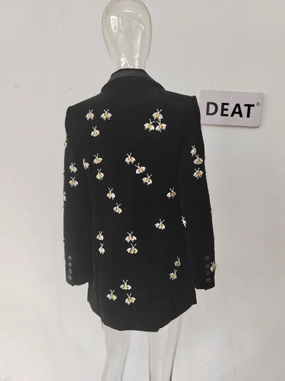 DEAT 2024 nueva moda mujer ropa cuello vuelto mangas largas bordado cintura alta bolsillo chaquetas largo medio WO51101L