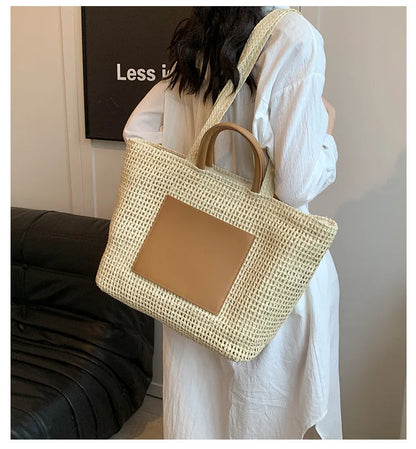 Casual Large Capacity Straw Tote Bag Hollow Paper Weave Women Shoulder Bags Handmade Summer Beach Handbag Big Bali Shopper Purse