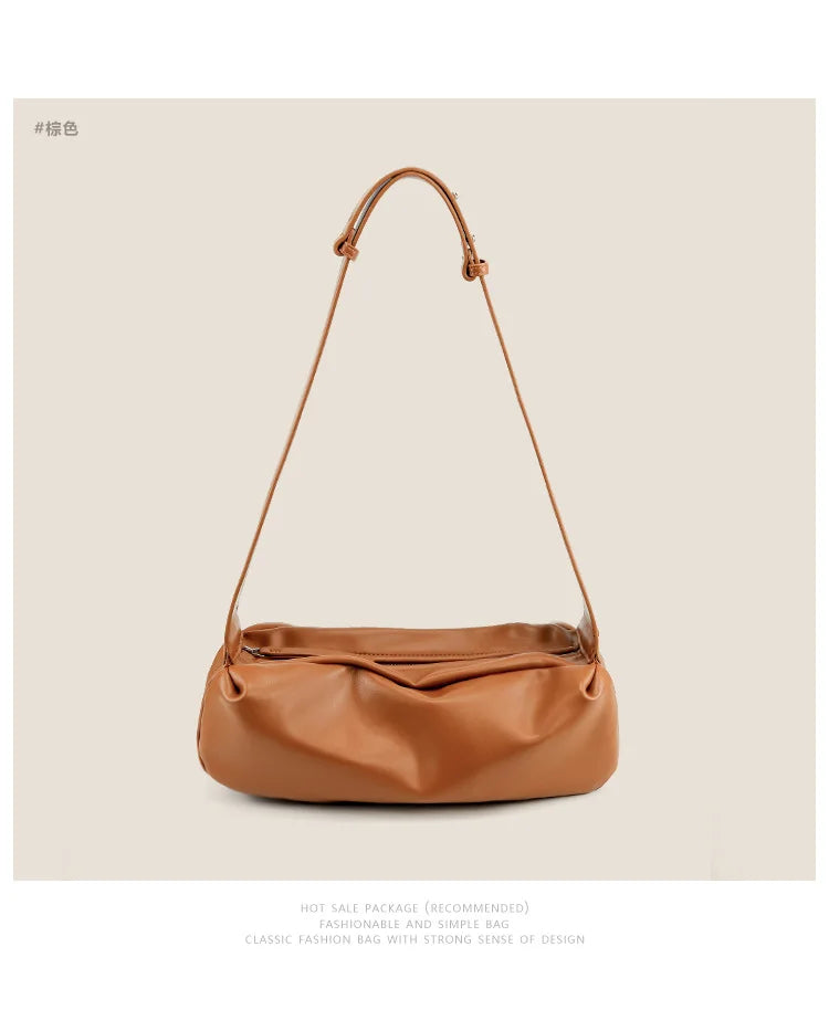 Bolsos cruzados casuales fruncidos para mujer, bolso de hombro con correa ancha de diseñador, bolso de mensajero de cuero sintético suave de lujo, bolsos de media luna