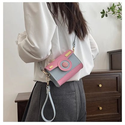 New Women Cute Contrasting Colors Camera Shape Clutch Ladies Casual Mini Crossbody Bag Small Shoulder Bag Purse Messenger Bags