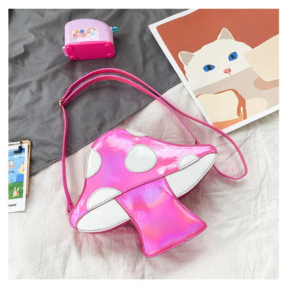 Laser Mushroom Design Women Handbags and Purses Girls Kawaii Shoulder Bag Crossbody Chain Day Clutch Designer Mini Hand Bag