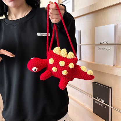 Knitting Mini Bag Female Handbag Shoulder Bags Kawaii Cartoon Cute Girl Satchel Cute Dinosaur Toy Purse Children's Crossbody Bag