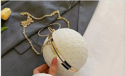 Women Evening Day Clutch Colorful Crystal Diamonds Round Ball Shaped Clutches Lady Handbag Wedding Purse Chain Shoulder Bag