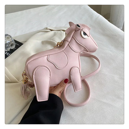 Lady Fashion High Quality Animal Horse Shape Shoulder Bag Cute PU Leather Tassel Crossbody Bag Female Handbags