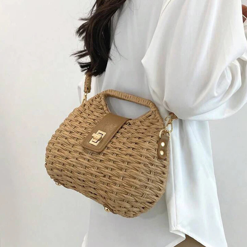 Bolsos de mano de paja de moda para mujer, bolsos de hombro tipo bandolera tejidos a mano, bolsos de playa de verano, pequeños bolsos para vacaciones 2024