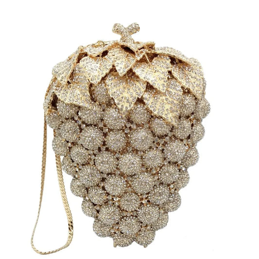 Bolso de mano de noche con forma de uva para mujer, bonito bolso de hombro con brillantes y diamantes de imitación para banquetes y fiestas de graduación