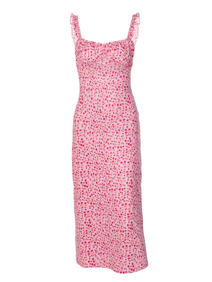 Dulzura - Vestido midi con tirantes y estampado floral para mujer, ajustado, sexy, ropa de calle, para primavera y verano, ropa de fiesta, vacaciones, cumpleaños